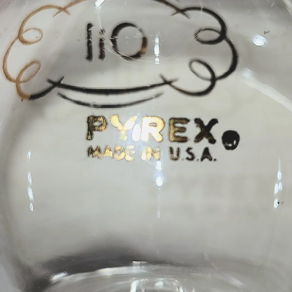 Vintage Pyrex Oil Cruet Bottle – Gold Lettering & Bands –MCM Glass
